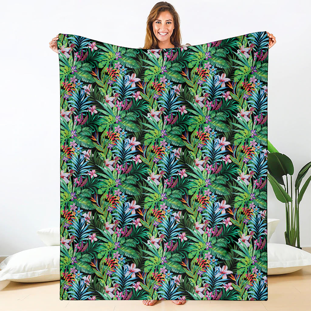 Tropical Palm And Hibiscus Print Blanket