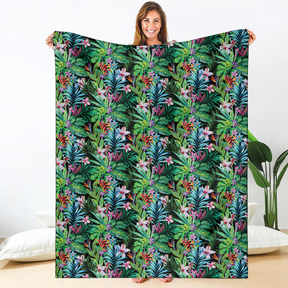 Tropical Palm And Hibiscus Print Blanket