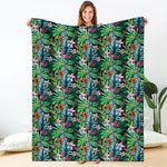 Tropical Palm And Hibiscus Print Blanket