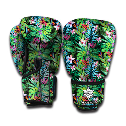 Tropical Palm And Hibiscus Print Boxing Gloves
