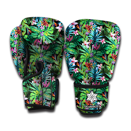 Tropical Palm And Hibiscus Print Boxing Gloves