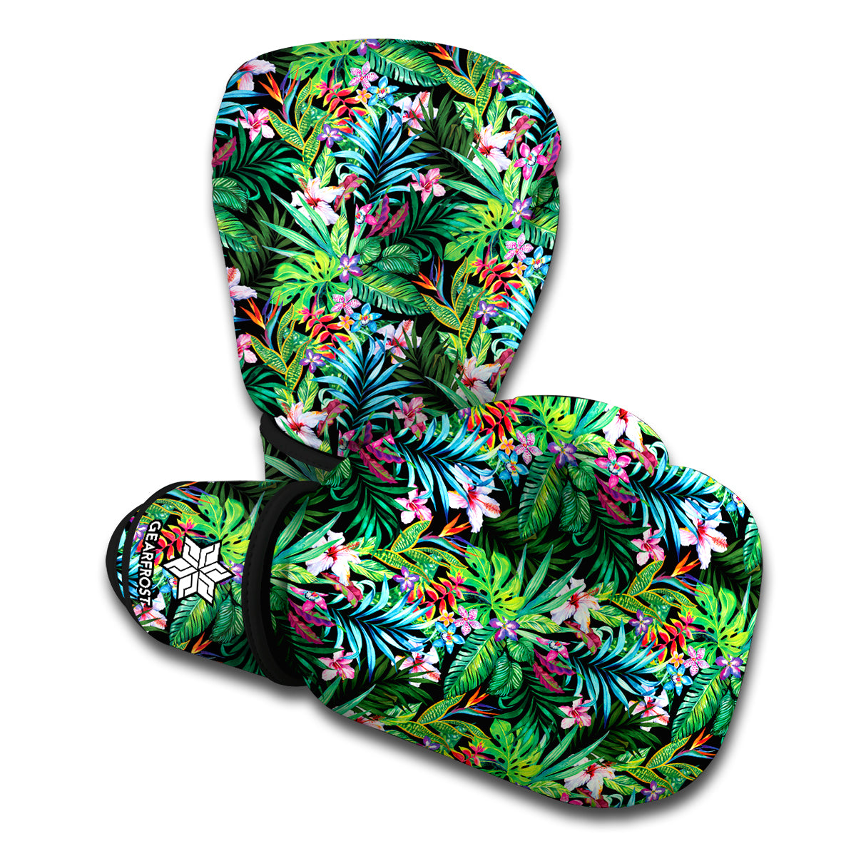 Tropical Palm And Hibiscus Print Boxing Gloves