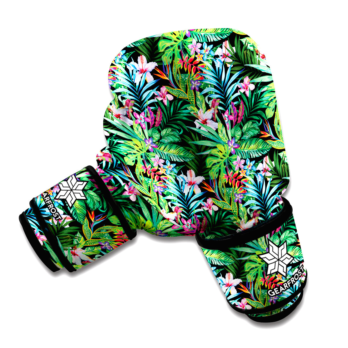Tropical Palm And Hibiscus Print Boxing Gloves