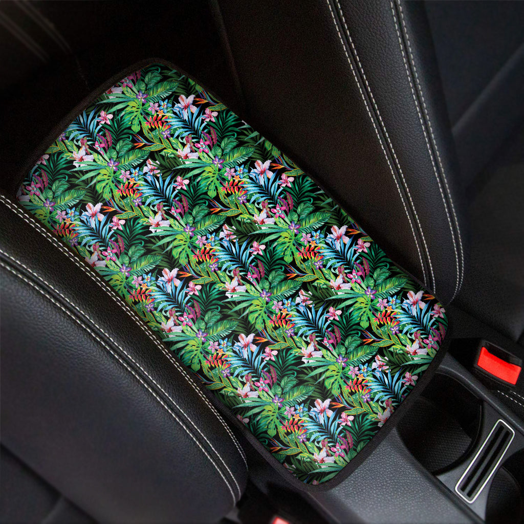 Tropical Palm And Hibiscus Print Car Center Console Cover