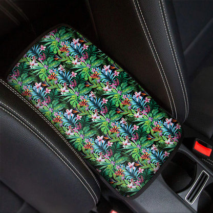 Tropical Palm And Hibiscus Print Car Center Console Cover