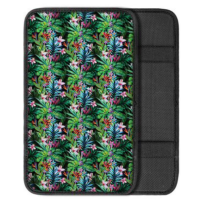 Tropical Palm And Hibiscus Print Car Center Console Cover