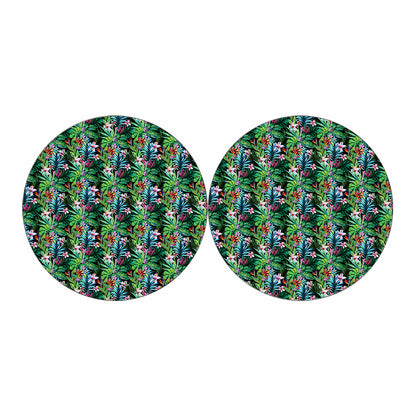 Tropical Palm And Hibiscus Print Car Coasters