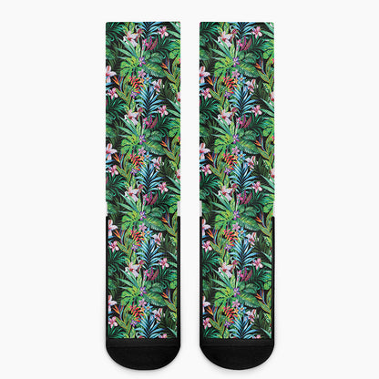 Tropical Palm And Hibiscus Print Crew Socks