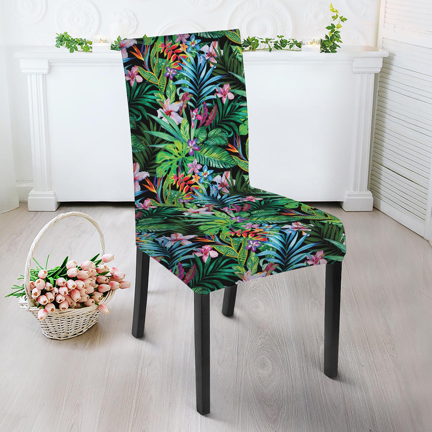 Tropical Palm And Hibiscus Print Dining Chair Slipcover