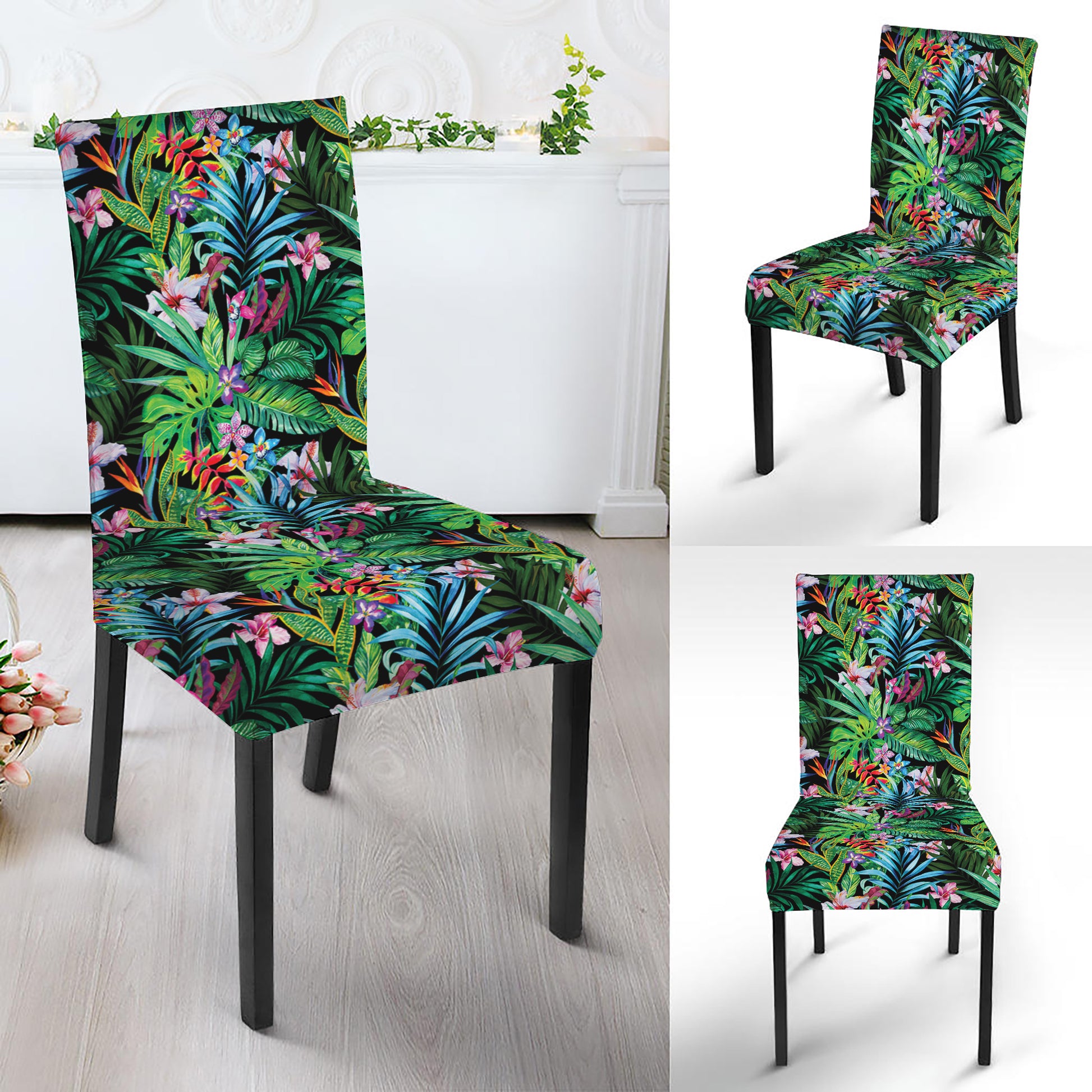 Tropical Palm And Hibiscus Print Dining Chair Slipcover