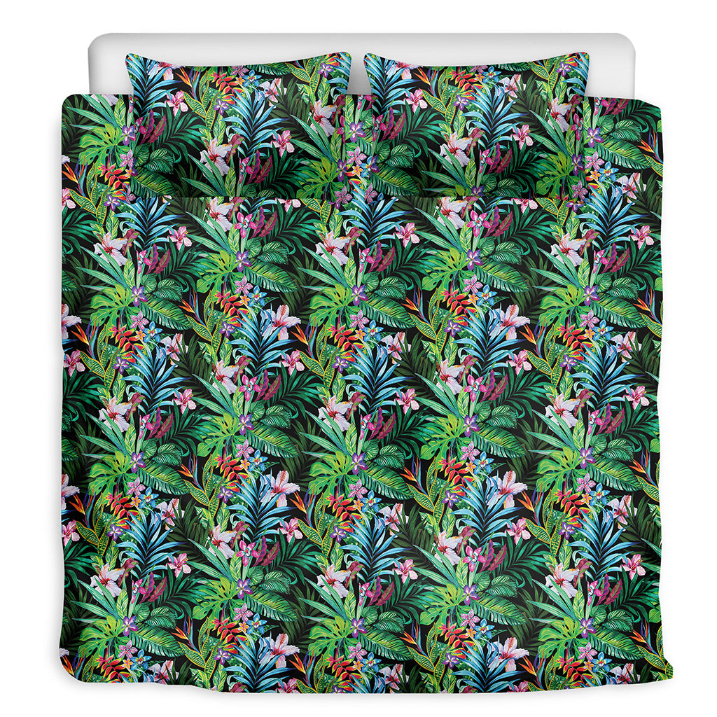 Tropical Palm And Hibiscus Print Duvet Cover Bedding Set