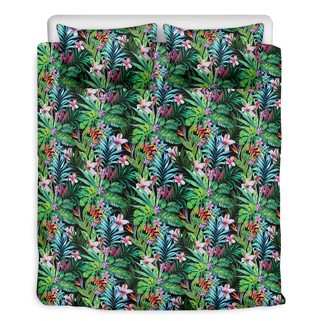 Tropical Palm And Hibiscus Print Duvet Cover Bedding Set