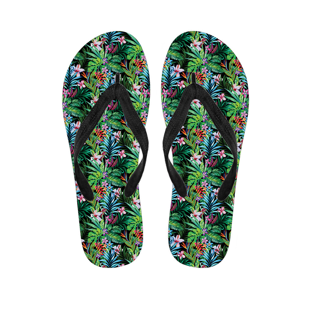 Tropical Palm And Hibiscus Print Flip Flops