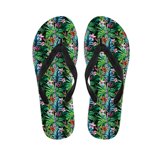 Tropical Palm And Hibiscus Print Flip Flops
