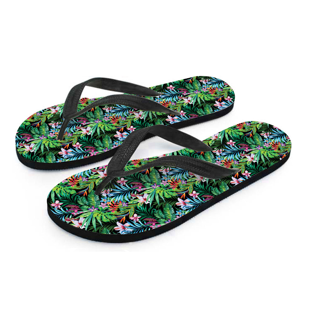 Tropical Palm And Hibiscus Print Flip Flops