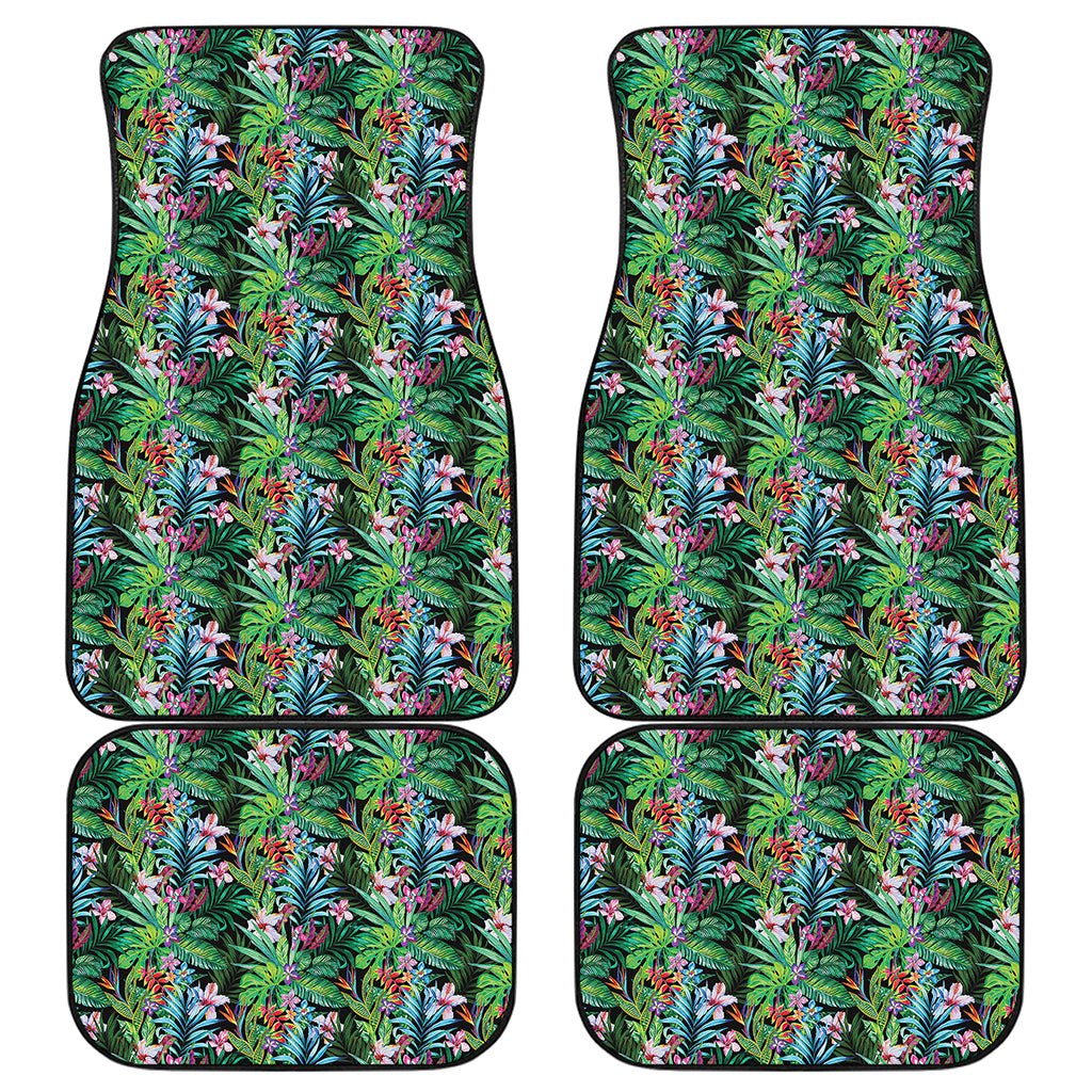 Tropical Palm And Hibiscus Print Front and Back Car Floor Mats