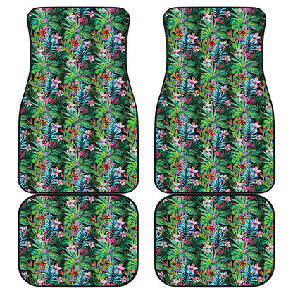 Tropical Palm And Hibiscus Print Front and Back Car Floor Mats