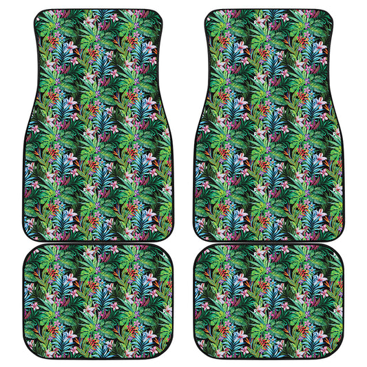 Tropical Palm And Hibiscus Print Front and Back Car Floor Mats