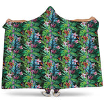 Tropical Palm And Hibiscus Print Hooded Blanket