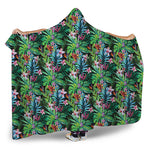 Tropical Palm And Hibiscus Print Hooded Blanket