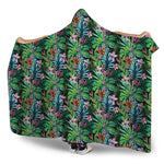 Tropical Palm And Hibiscus Print Hooded Blanket