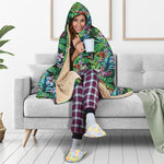 Tropical Palm And Hibiscus Print Hooded Blanket