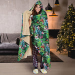 Tropical Palm And Hibiscus Print Hooded Blanket
