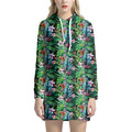 Tropical Palm And Hibiscus Print Pullover Hoodie Dress