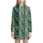 Tropical Palm And Hibiscus Print Hoodie Dress