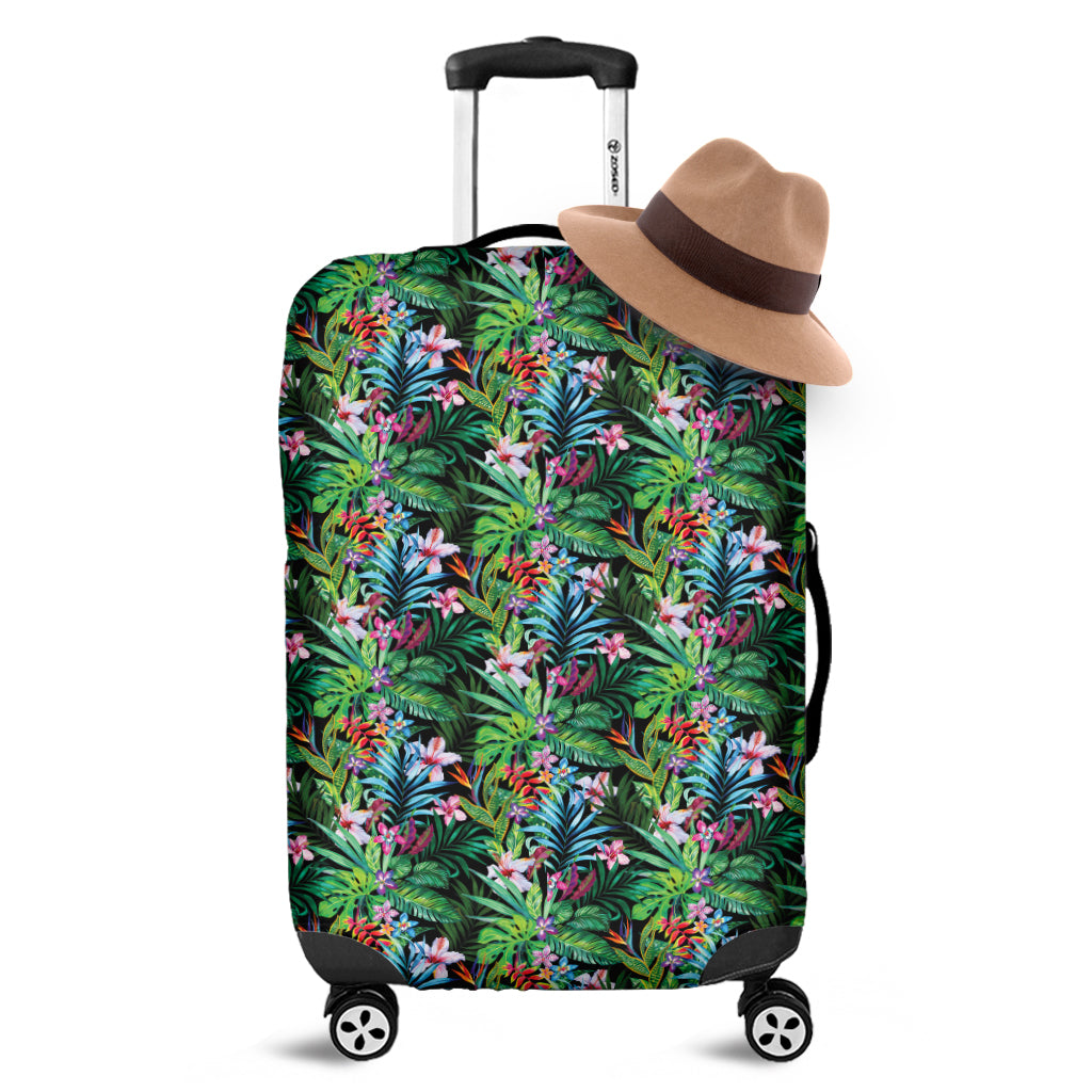 Tropical Palm And Hibiscus Print Luggage Cover