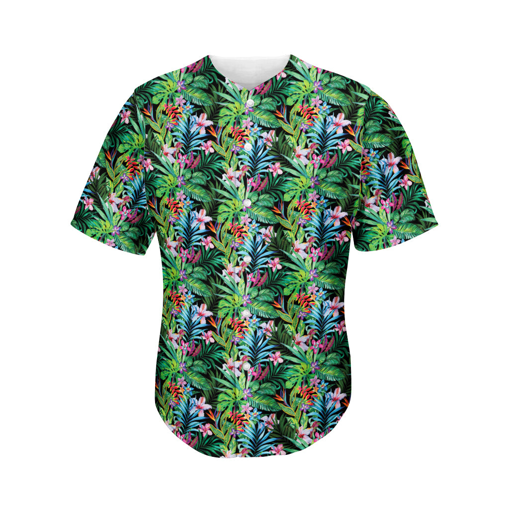 Tropical Palm And Hibiscus Print Men's Baseball Jersey