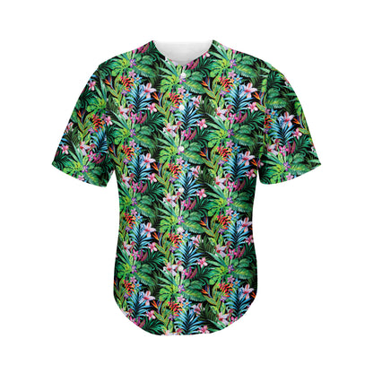 Tropical Palm And Hibiscus Print Men's Baseball Jersey