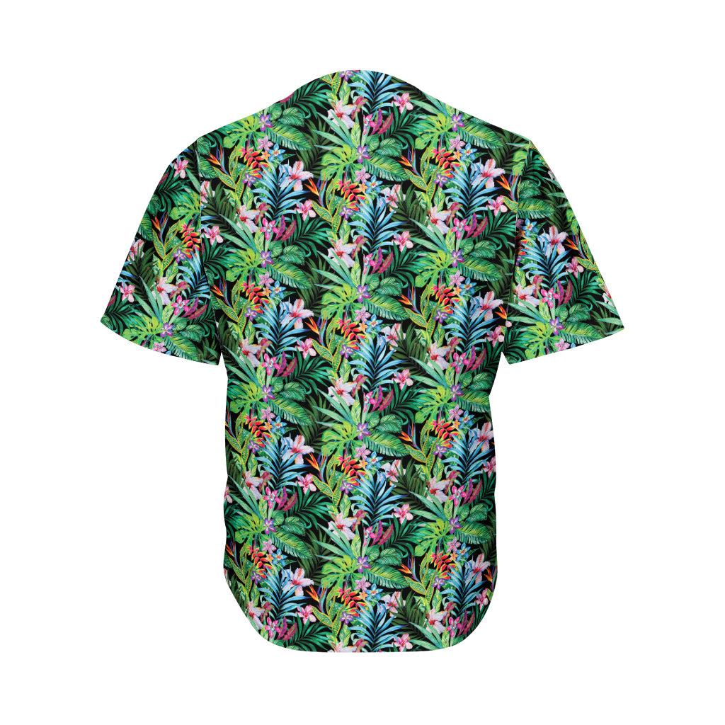 Tropical Palm And Hibiscus Print Men's Baseball Jersey