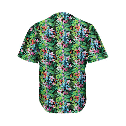 Tropical Palm And Hibiscus Print Men's Baseball Jersey