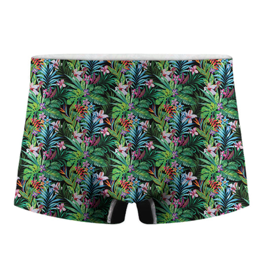Tropical Palm And Hibiscus Print Men's Boxer Briefs