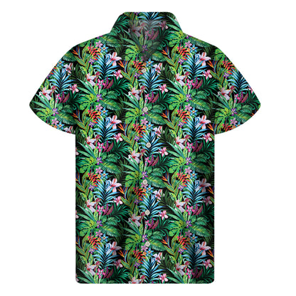 Tropical Palm And Hibiscus Print Men's Short Sleeve Shirt