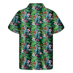 Tropical Palm And Hibiscus Print Men's Short Sleeve Shirt