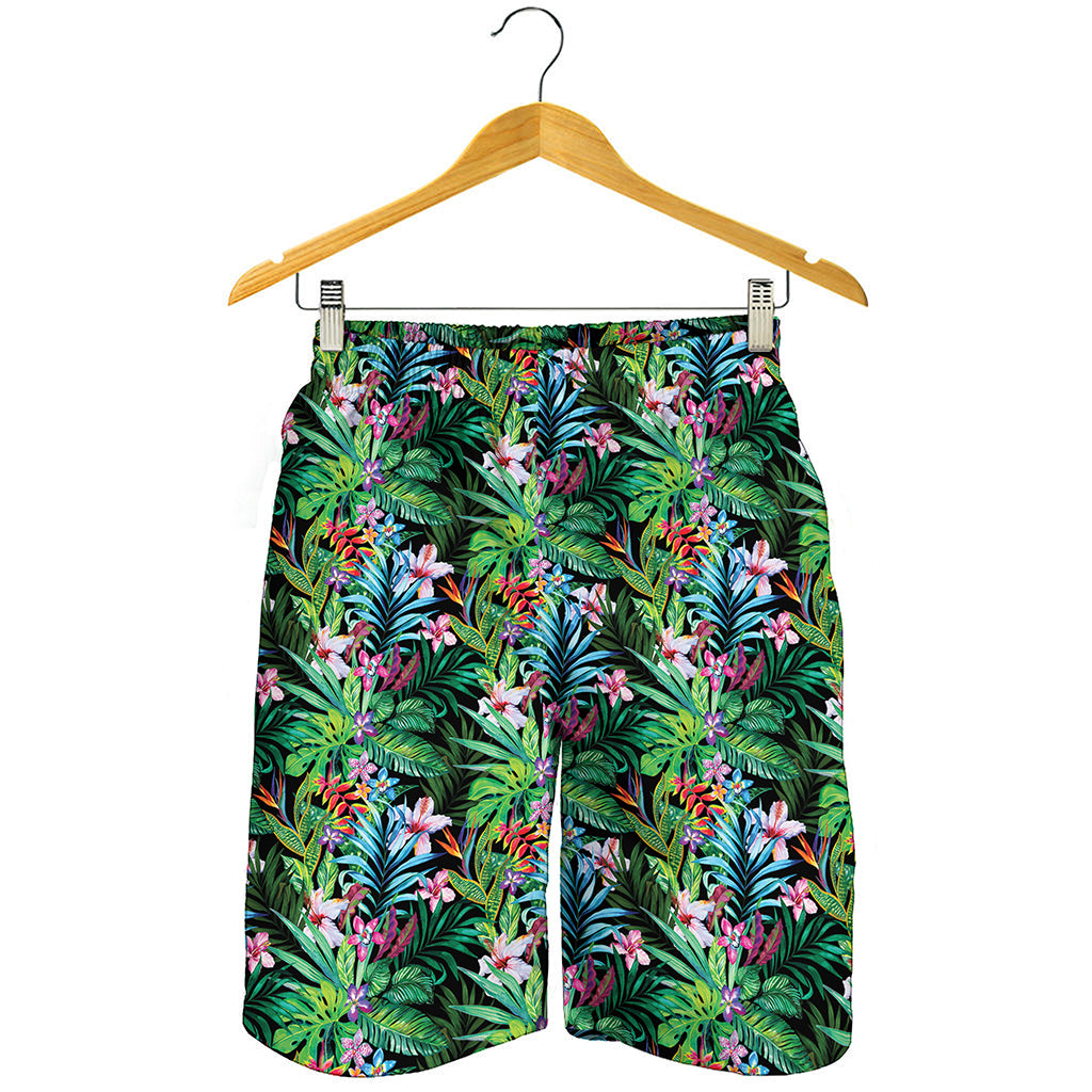 Tropical Palm And Hibiscus Print Men's Shorts