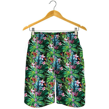 Tropical Palm And Hibiscus Print Men's Shorts