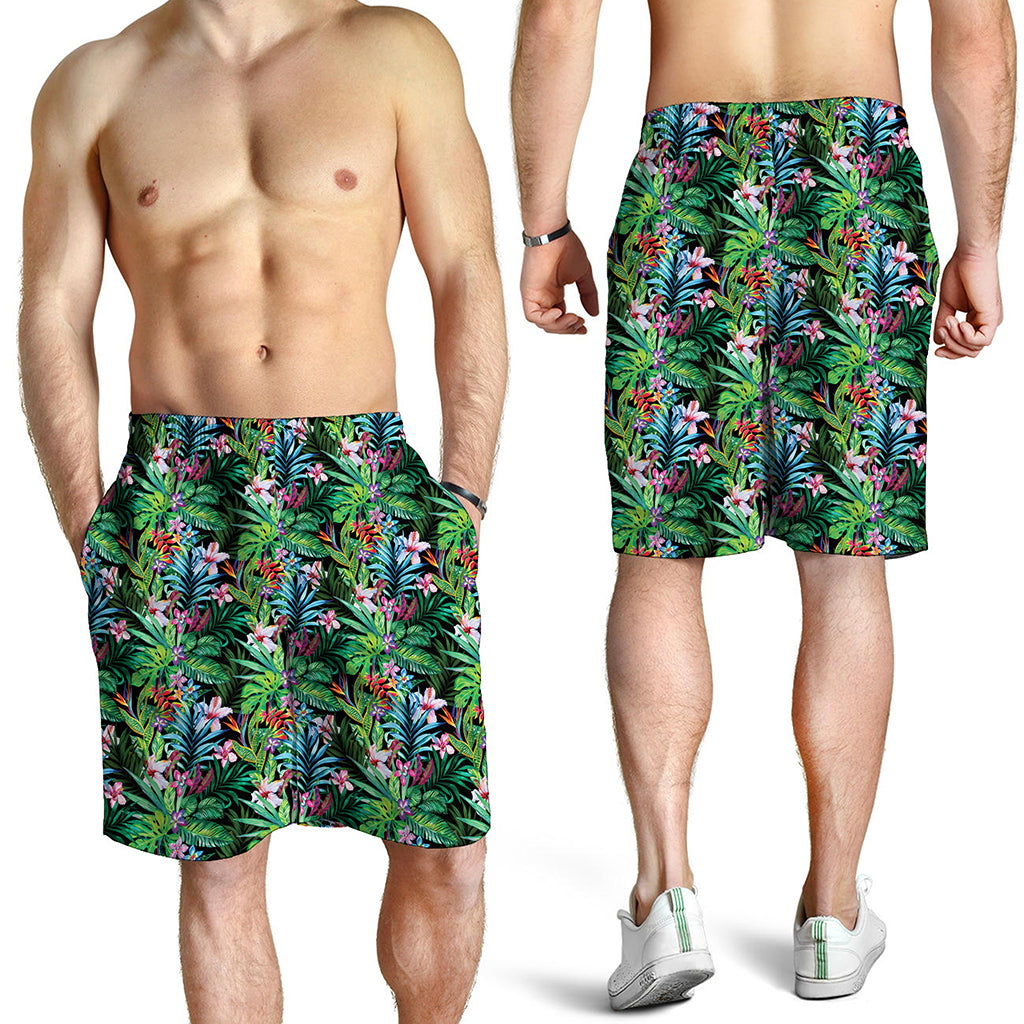 Tropical Palm And Hibiscus Print Men's Shorts