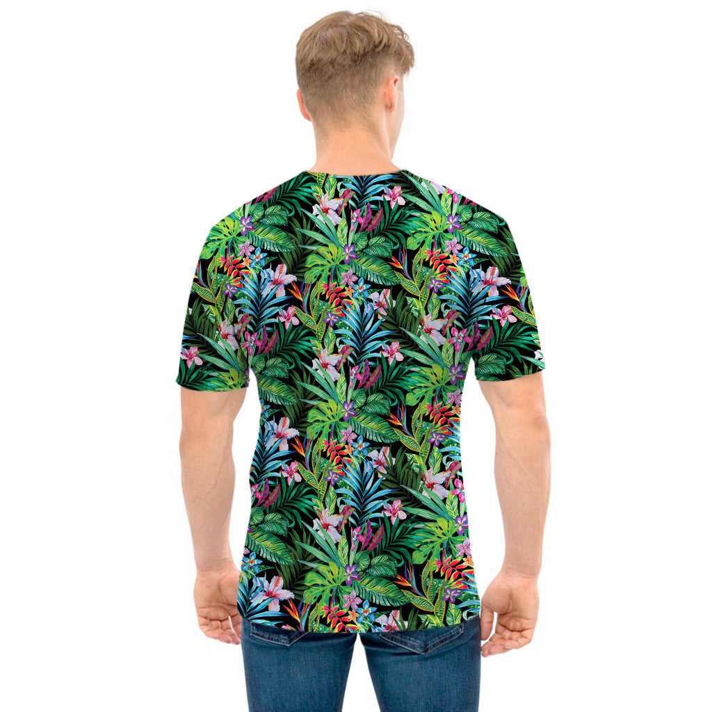 Tropical Palm And Hibiscus Print Men's T-Shirt