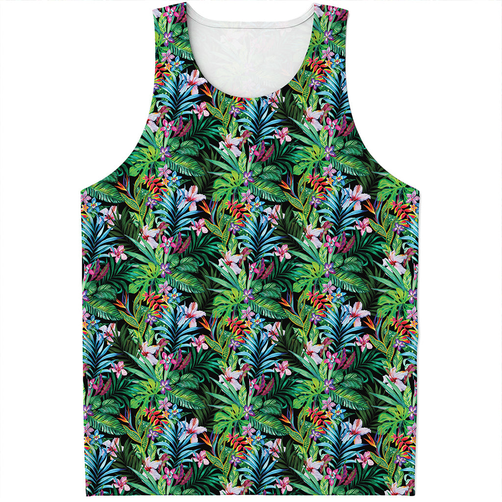Tropical Palm And Hibiscus Print Men's Tank Top