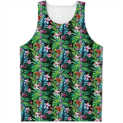 Tropical Palm And Hibiscus Print Men's Tank Top