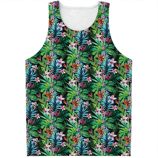 Tropical Palm And Hibiscus Print Men's Tank Top