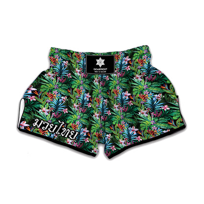 Tropical Palm And Hibiscus Print Muay Thai Boxing Shorts