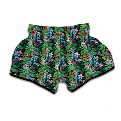 Tropical Palm And Hibiscus Print Muay Thai Boxing Shorts