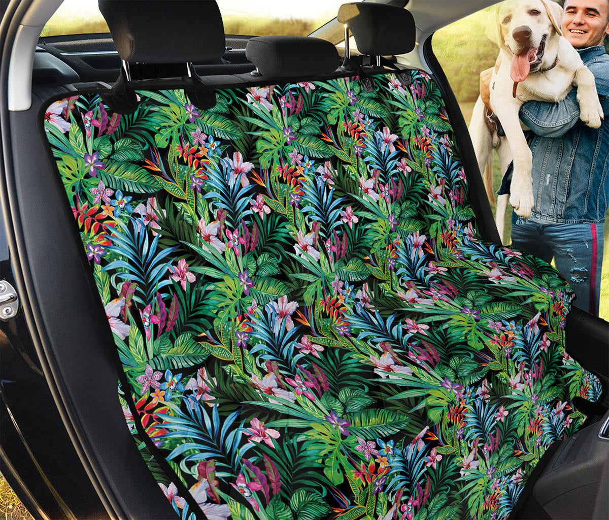 Tropical Palm And Hibiscus Print Pet Car Back Seat Cover