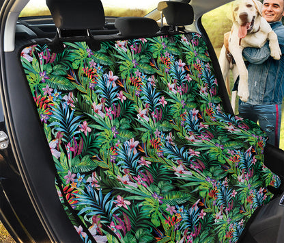 Tropical Palm And Hibiscus Print Pet Car Back Seat Cover