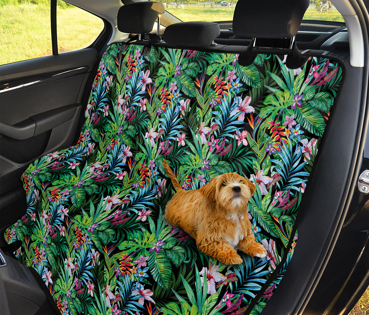 Tropical Palm And Hibiscus Print Pet Car Back Seat Cover