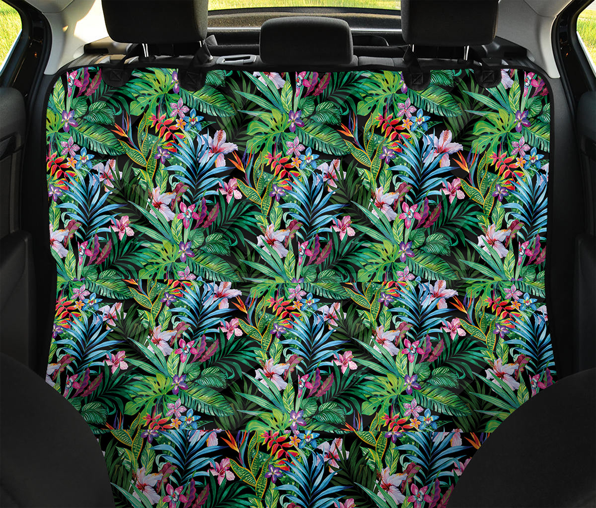 Tropical Palm And Hibiscus Print Pet Car Back Seat Cover